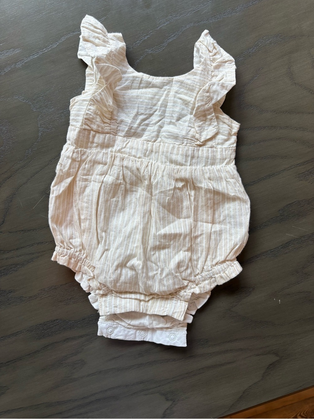 GAP Cream Baby Ruffled Romper with Gold Stripes